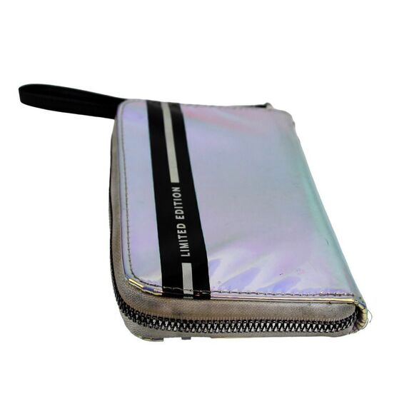 LIMITED EDITION MIRROR SILVER PVC ZIPPER CLUTCH WALLET ID CARD WRISTLET PURSE - Picture 5 of 10